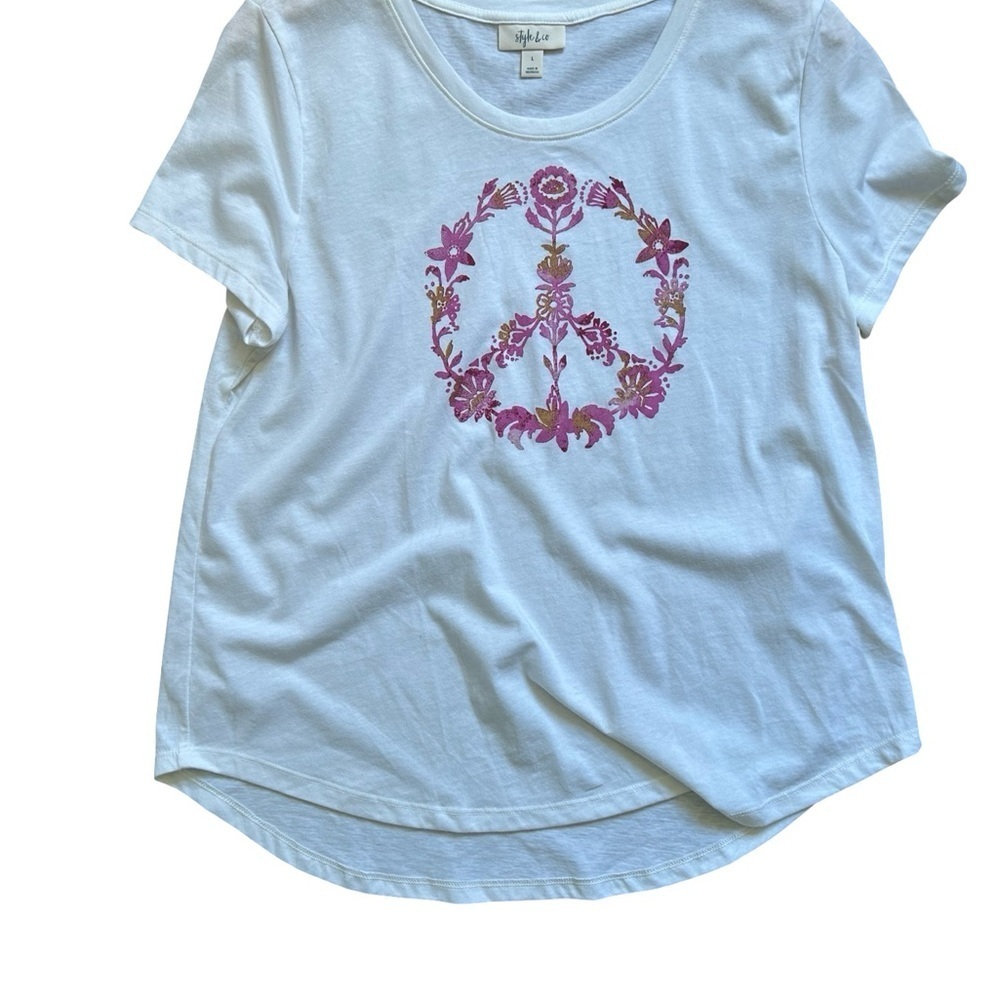 Style & Co floral Peace Sign T Shirt size L - Picture 5 of 8